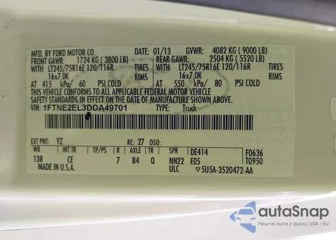 2013 Ford E-250 Commercial from USA, damaged, VIN 1FTNE2EL3DDA49701